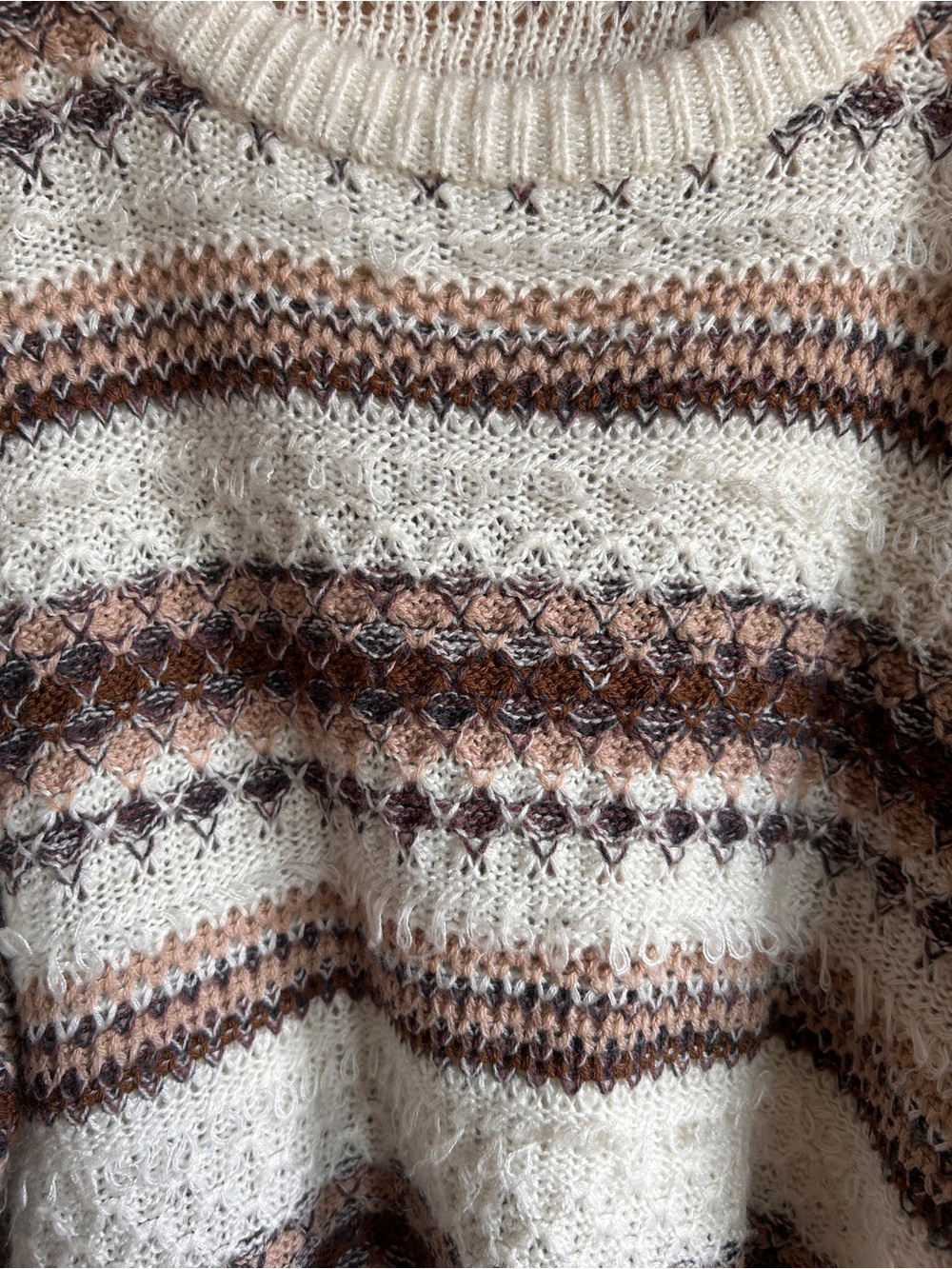 Black Tape_ Cream and Brown Striped Knit Crewneck Sweater - Picture 5 of 8
